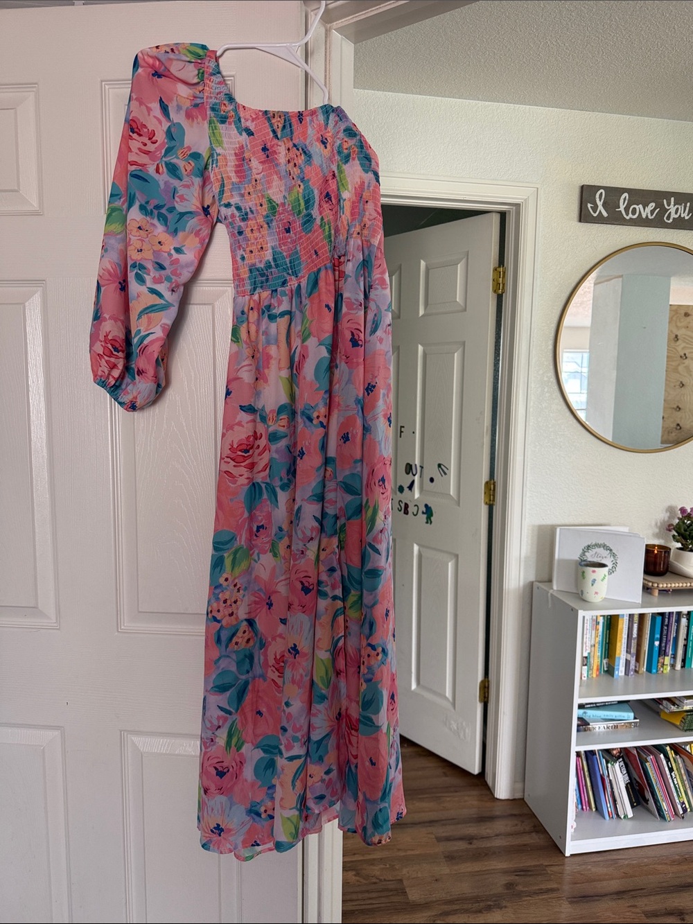 Pink Floral Long Sleeve Maxi Dress